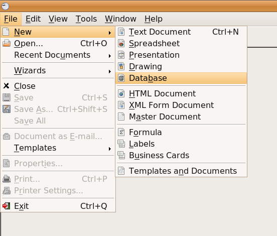 File > New > Database.